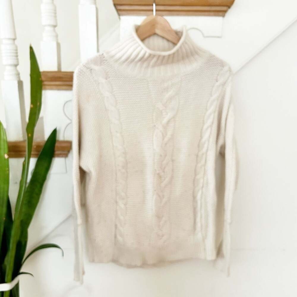 GAP Womens Cream Cable Knit Sweater Turtleneck Long Sleeve Pullover Size XS